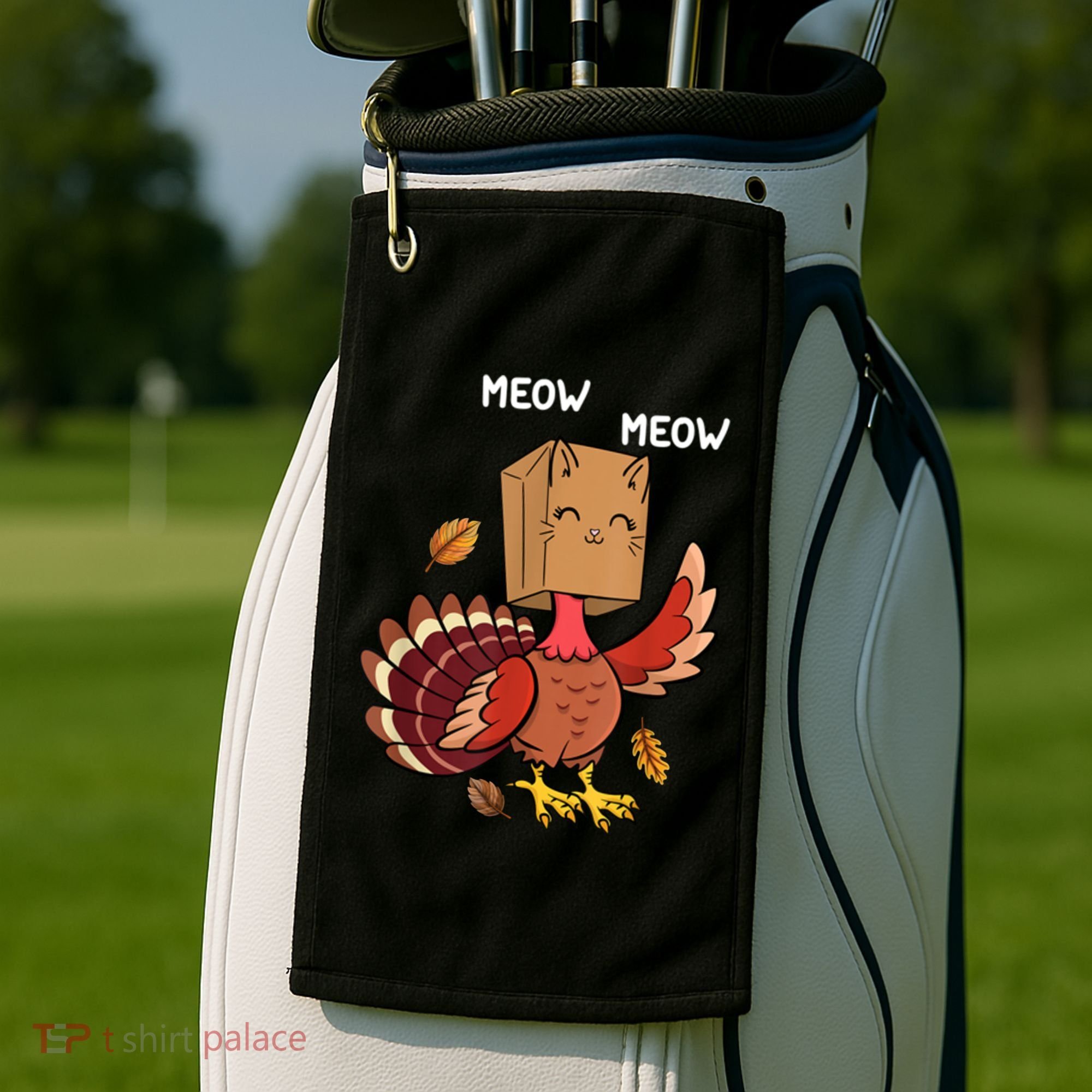 Meow Cat Funny Thanksgiving Turkey Golf Towel