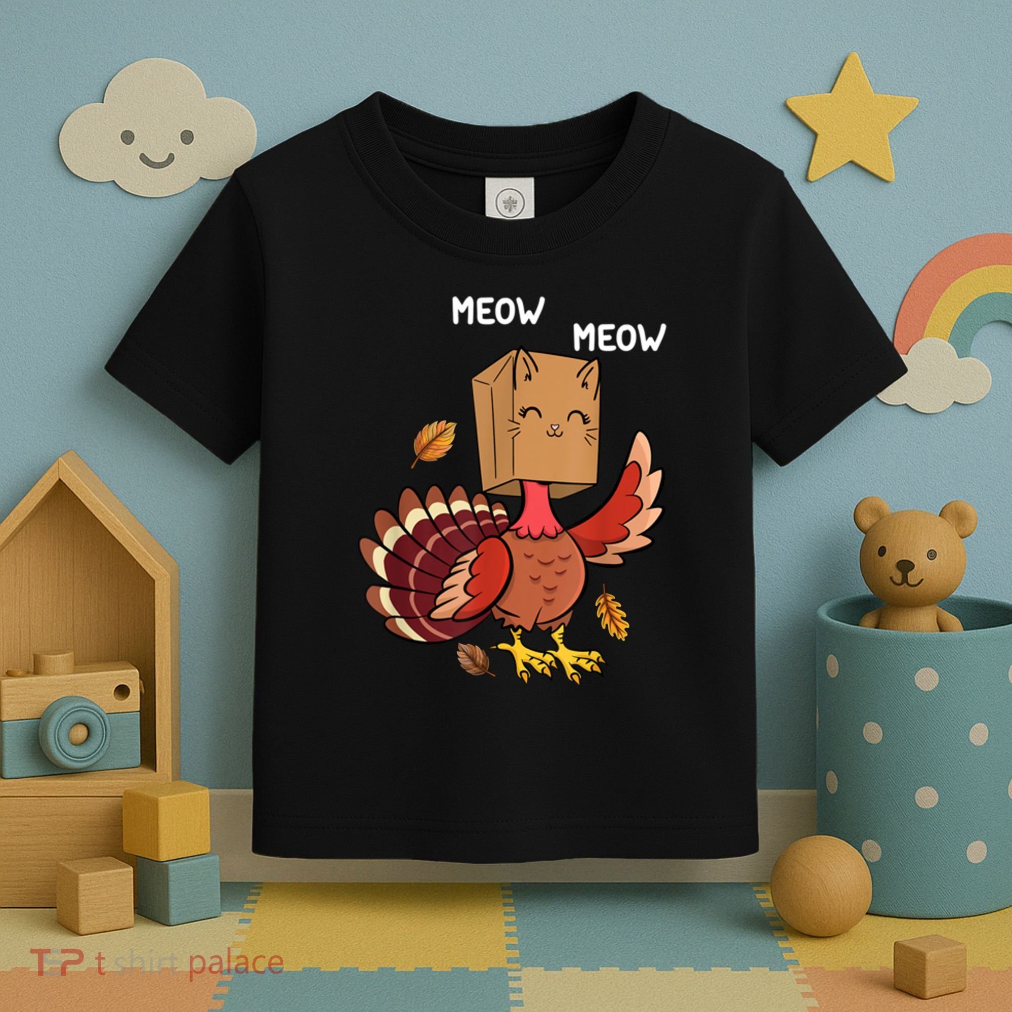 Meow Cat Funny Thanksgiving Turkey Toddler T-Shirt