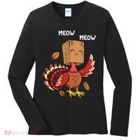 Meow Cat Funny Thanksgiving Turkey Women's Long Sleeve Shirt thumb 0