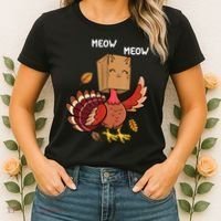 Meow Cat Funny Thanksgiving Turkey Women's T-Shirt thumb 2