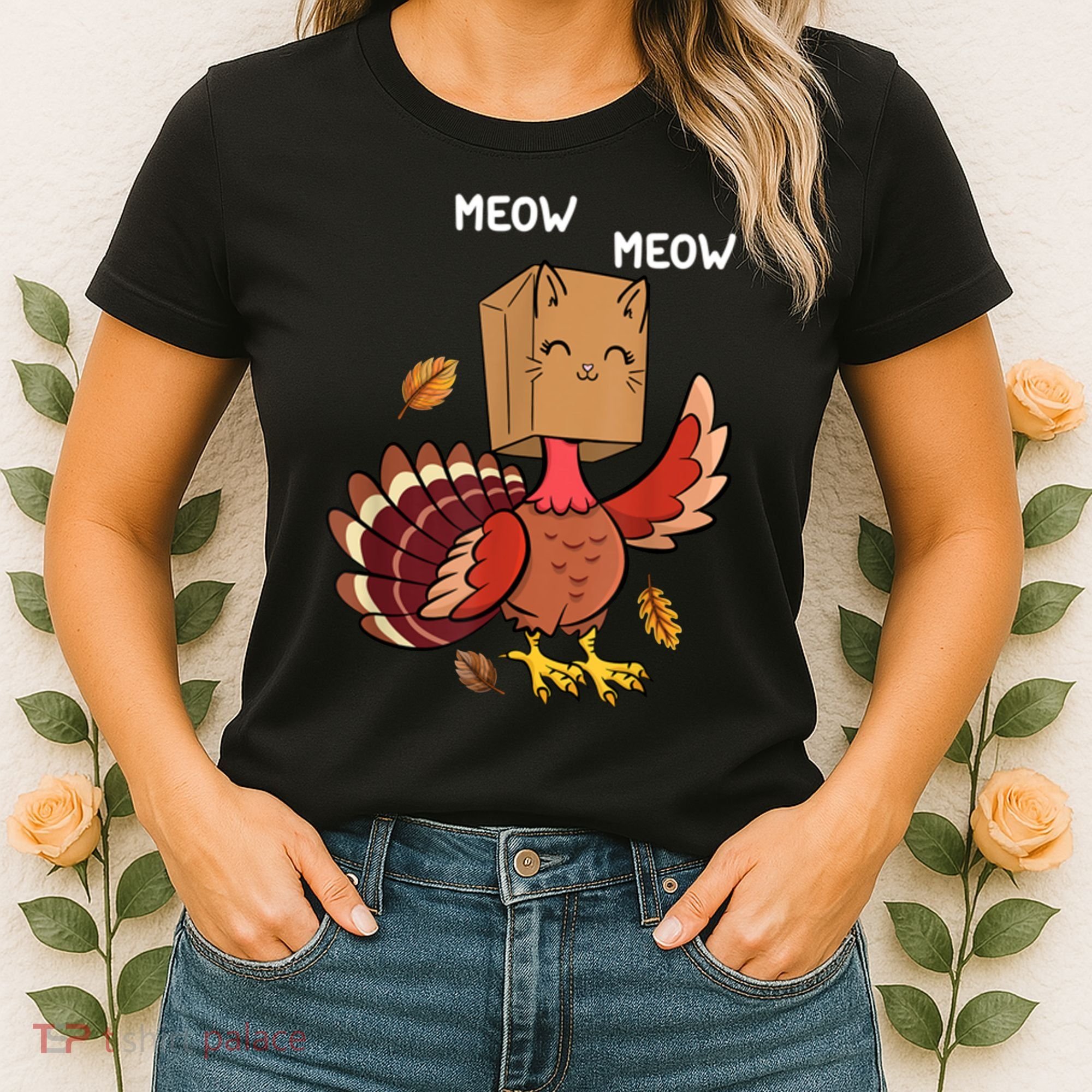 Meow Cat Funny Thanksgiving Turkey Women's T-Shirt