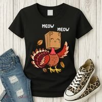 Meow Cat Funny Thanksgiving Turkey Women's T-Shirt thumb 3