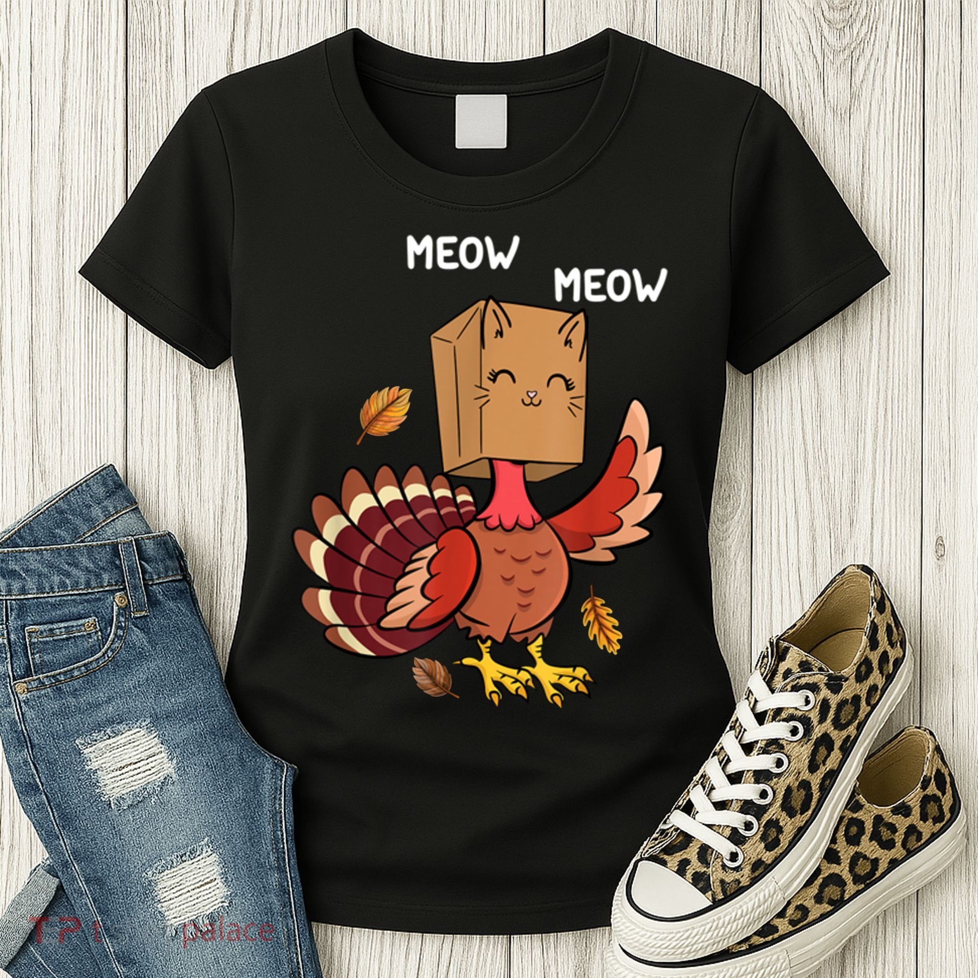 Meow Cat Funny Thanksgiving Turkey Women's T-Shirt