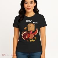 Meow Cat Funny Thanksgiving Turkey Women's T-Shirt thumb 4