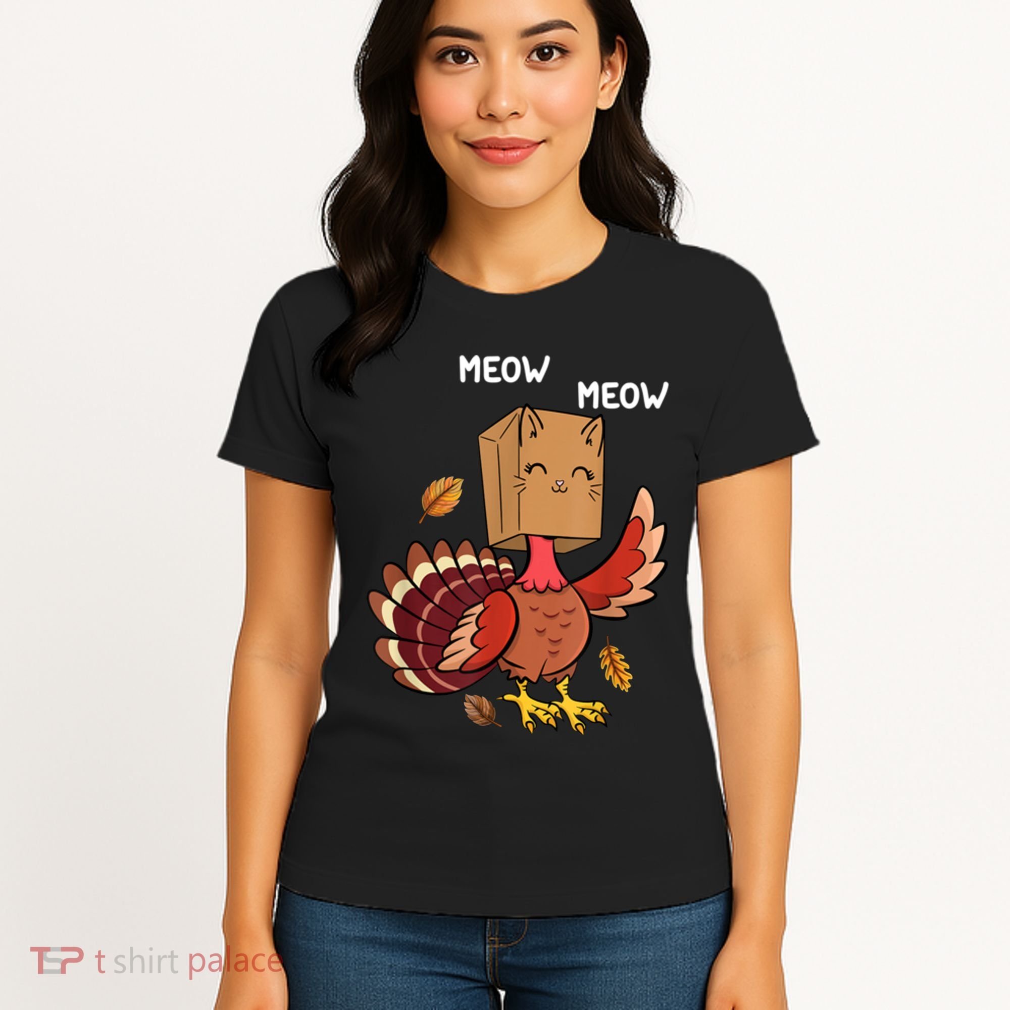 Meow Cat Funny Thanksgiving Turkey Women's T-Shirt