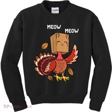 Meow Cat Funny Thanksgiving Turkey Kids Sweatshirt