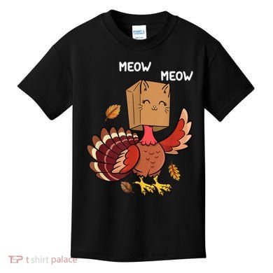 Meow Cat Funny Thanksgiving Turkey Kids T-Shirt