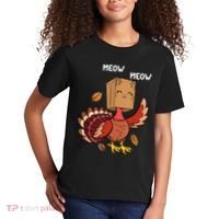 Meow Cat Funny Thanksgiving Turkey Kids T-Shirt thumb 2