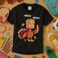 Meow Cat Funny Thanksgiving Turkey Kids T-Shirt thumb 3