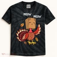 Meow Cat Funny Thanksgiving Turkey Kids Tie-Dye T-Shirt thumb 0