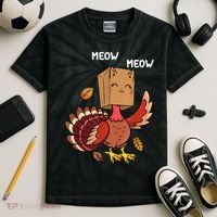 Meow Cat Funny Thanksgiving Turkey Kids Tie-Dye T-Shirt thumb 2