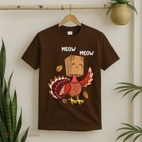 Meow Cat Funny Thanksgiving Turkey T-Shirt thumb 2