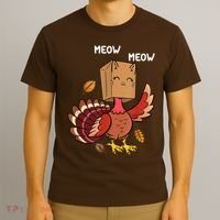 Meow Cat Funny Thanksgiving Turkey T-Shirt thumb 3