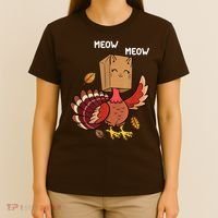 Meow Cat Funny Thanksgiving Turkey T-Shirt thumb 4