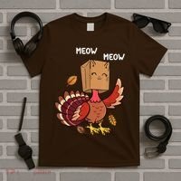 Meow Cat Funny Thanksgiving Turkey T-Shirt thumb 5