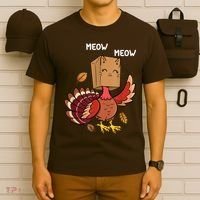 Meow Cat Funny Thanksgiving Turkey T-Shirt thumb 6