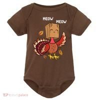 Meow Cat Funny Thanksgiving Turkey Baby Bodysuit thumb 0