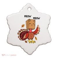 Meow Cat Funny Thanksgiving Turkey Ceramic Ornament thumb 0