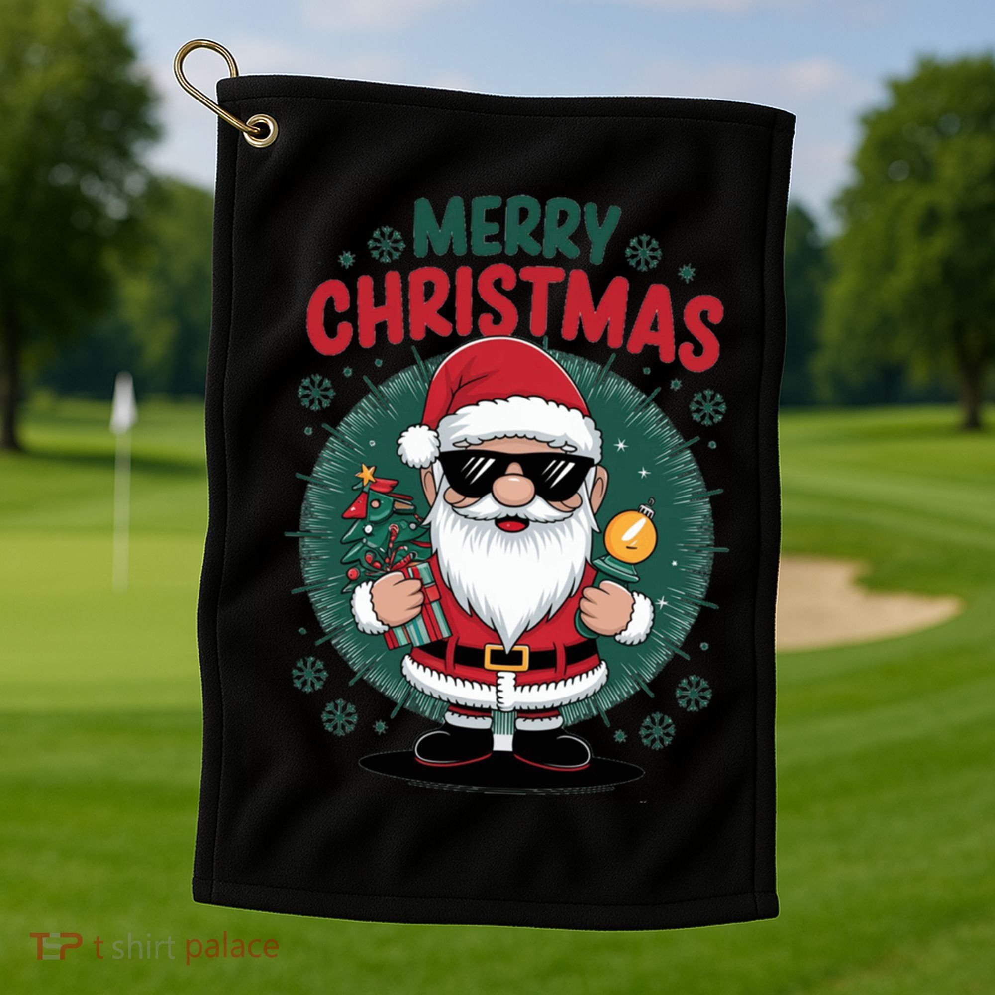 Merry Christmas Funny Santa Claus Red Costume Hat Great Gift Golf Towel