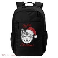 Merry Christmas Funny Wolf Face With Santa Hat Retro Xmas Gift Backpack thumb 0