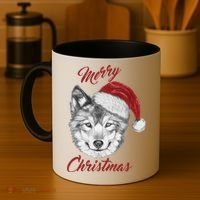 Merry Christmas Funny Wolf Face With Santa Hat Retro Xmas Gift Coffee Mug thumb 4