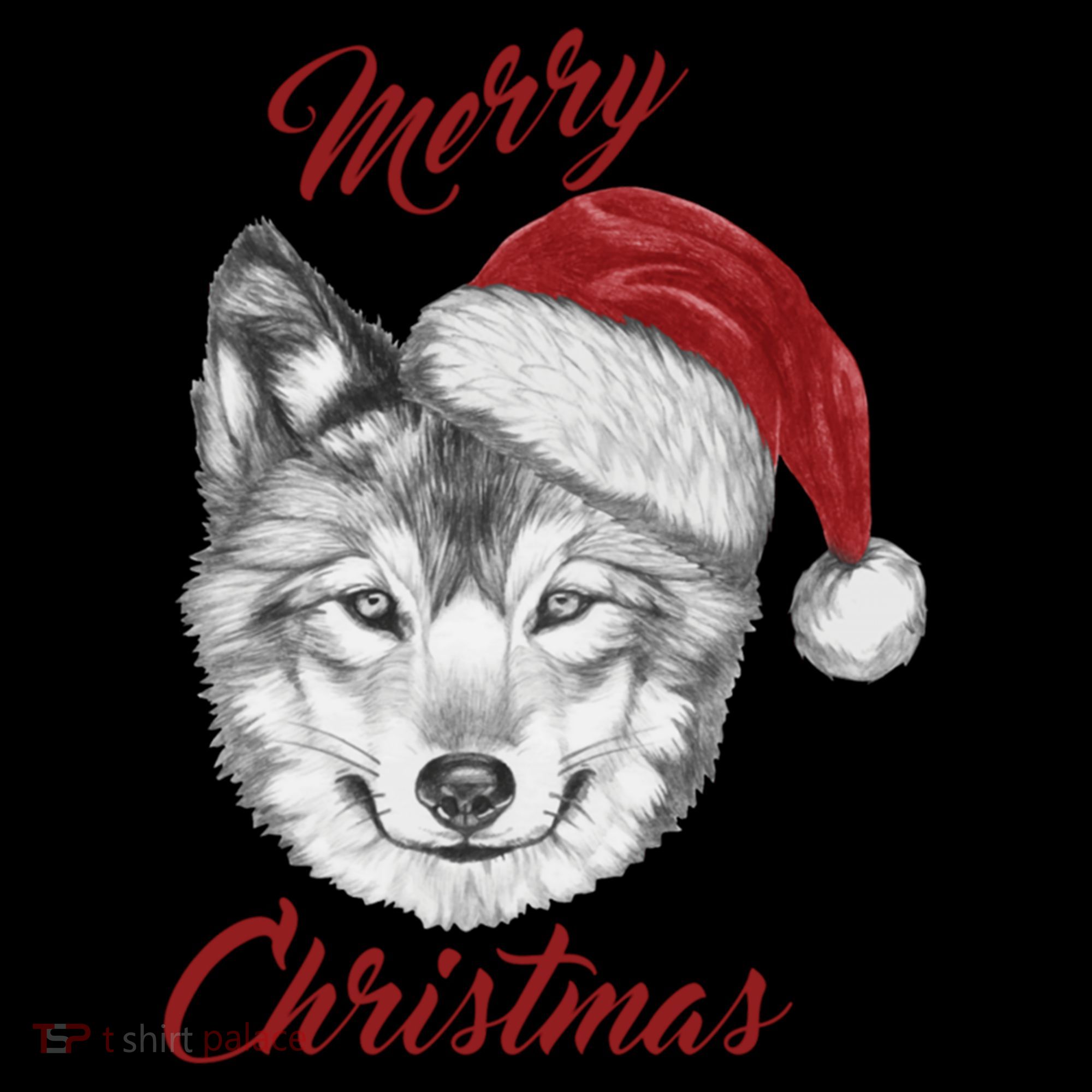 Merry Christmas Funny Wolf Face With Santa Hat Retro Xmas Gift Coffee Mug