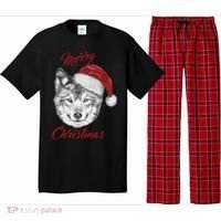 Merry Christmas Funny Wolf Face With Santa Hat Retro Xmas Gift Pajama Set thumb 0