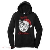 Merry Christmas Funny Wolf Face With Santa Hat Retro Xmas Gift Women's Hoodie thumb 0