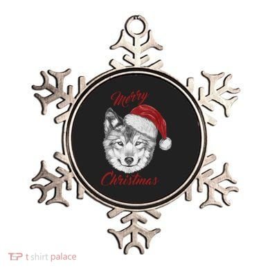 Merry Christmas Funny Wolf Face With Santa Hat Retro Xmas Gift Ornament