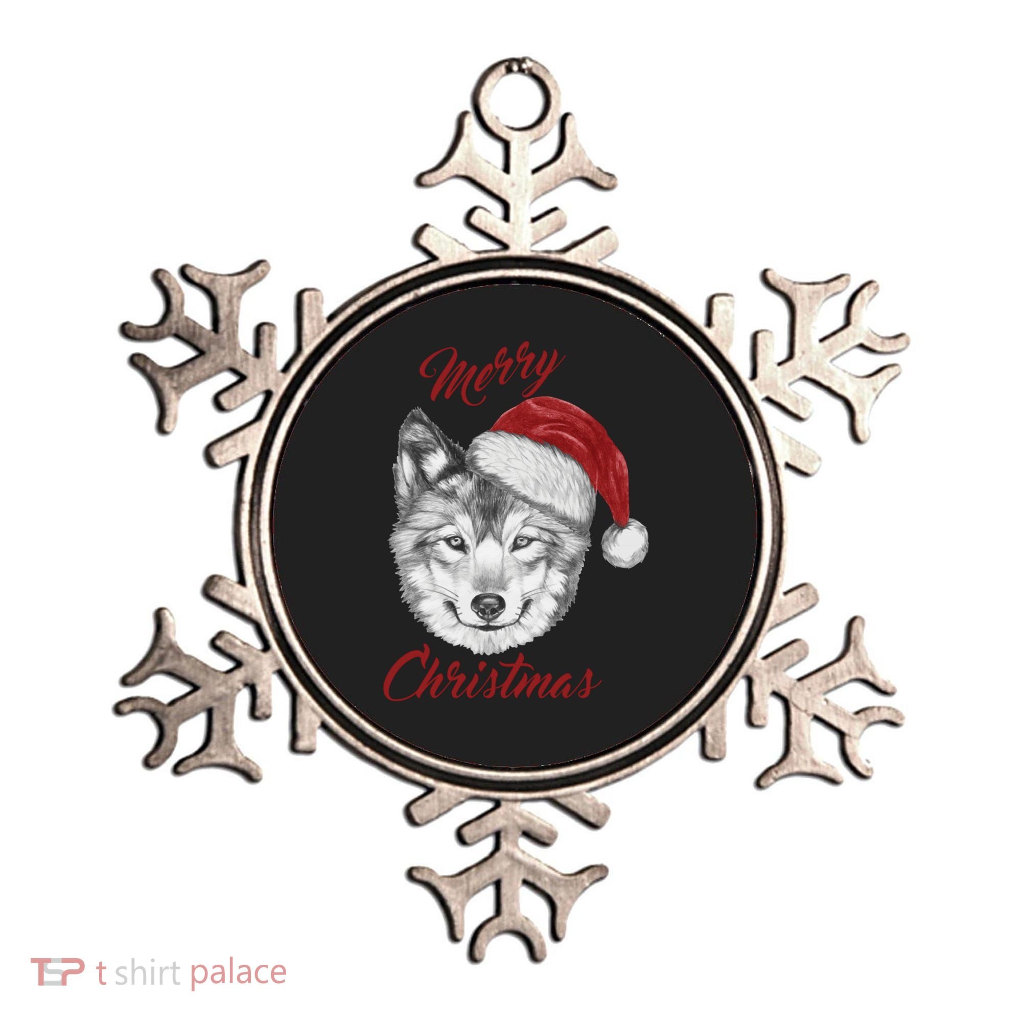 Merry Christmas Funny Wolf Face With Santa Hat Retro Xmas Gift Ornament