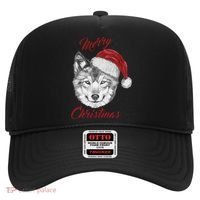 Merry Christmas Funny Wolf Face With Santa Hat Retro Xmas Gift Hat thumb 0