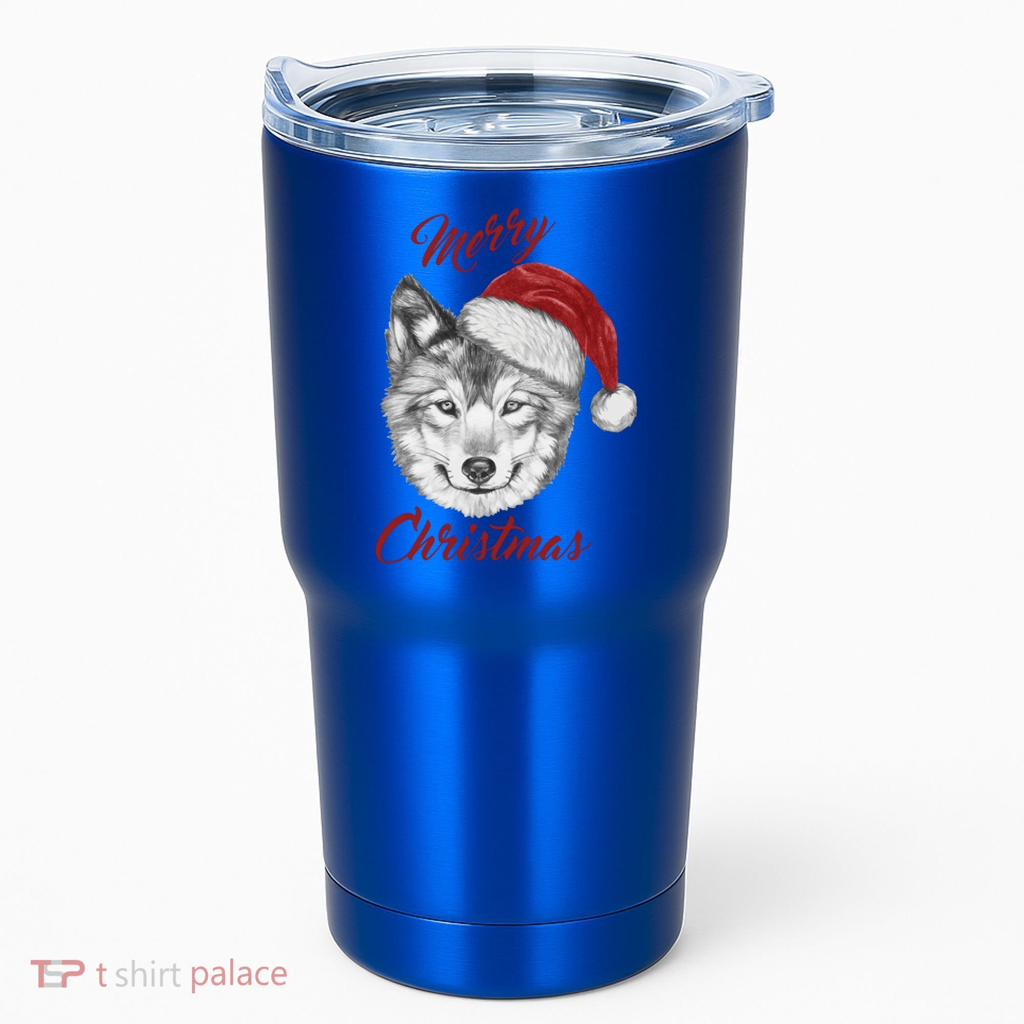 Merry Christmas Funny Wolf Face With Santa Hat Retro Xmas Gift Tumbler