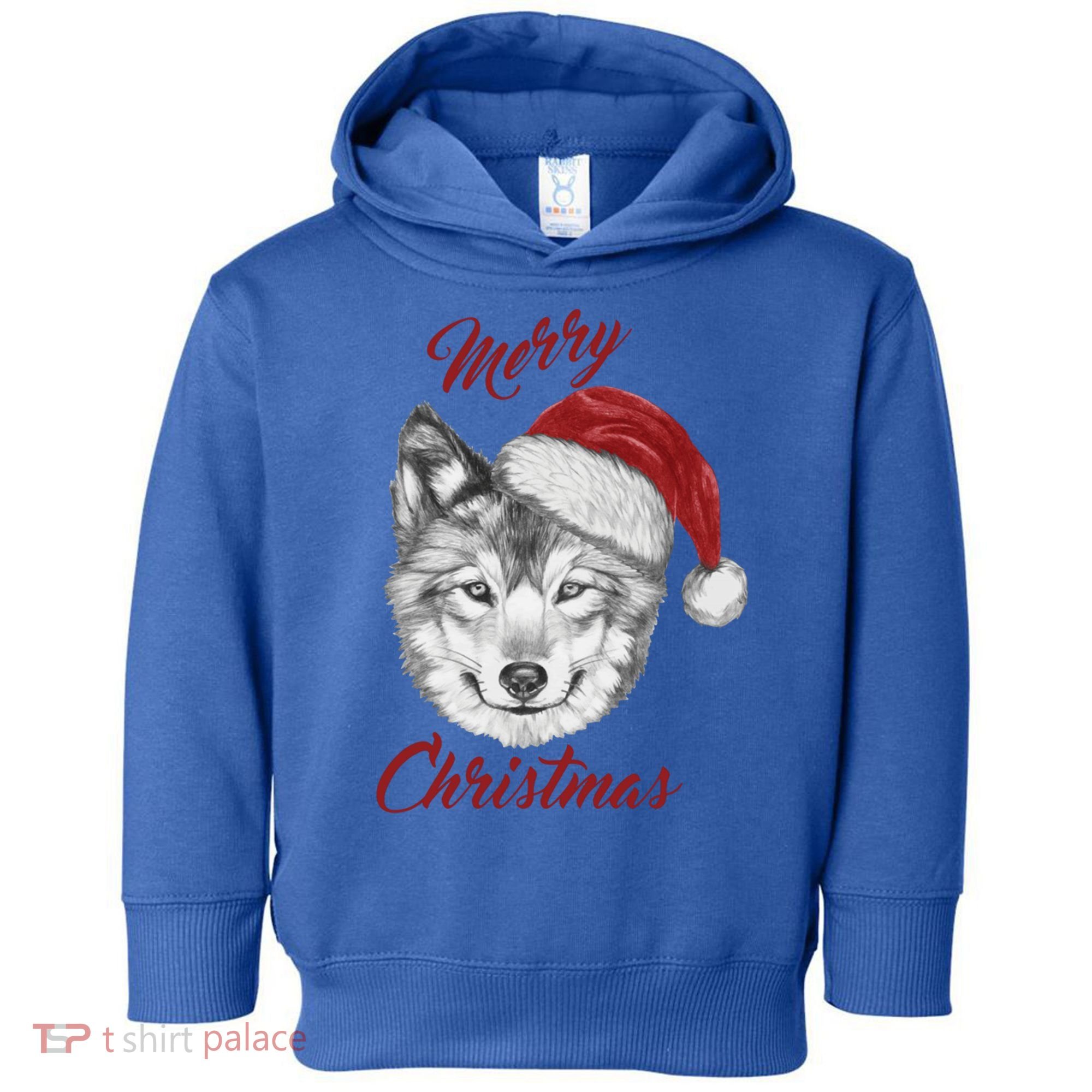 Merry Christmas Funny Wolf Face With Santa Hat Retro Xmas Gift Toddler Hoodie