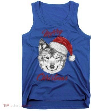 Merry Christmas Funny Wolf Face With Santa Hat Retro Xmas Gift Tank Top