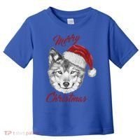 Merry Christmas Funny Wolf Face With Santa Hat Retro Xmas Gift Toddler T-Shirt thumb 0