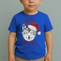 Merry Christmas Funny Wolf Face With Santa Hat Retro Xmas Gift Toddler T-Shirt thumb 2