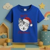 Merry Christmas Funny Wolf Face With Santa Hat Retro Xmas Gift Toddler T-Shirt thumb 3