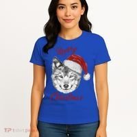 Merry Christmas Funny Wolf Face With Santa Hat Retro Xmas Gift Women's T-Shirt thumb 4