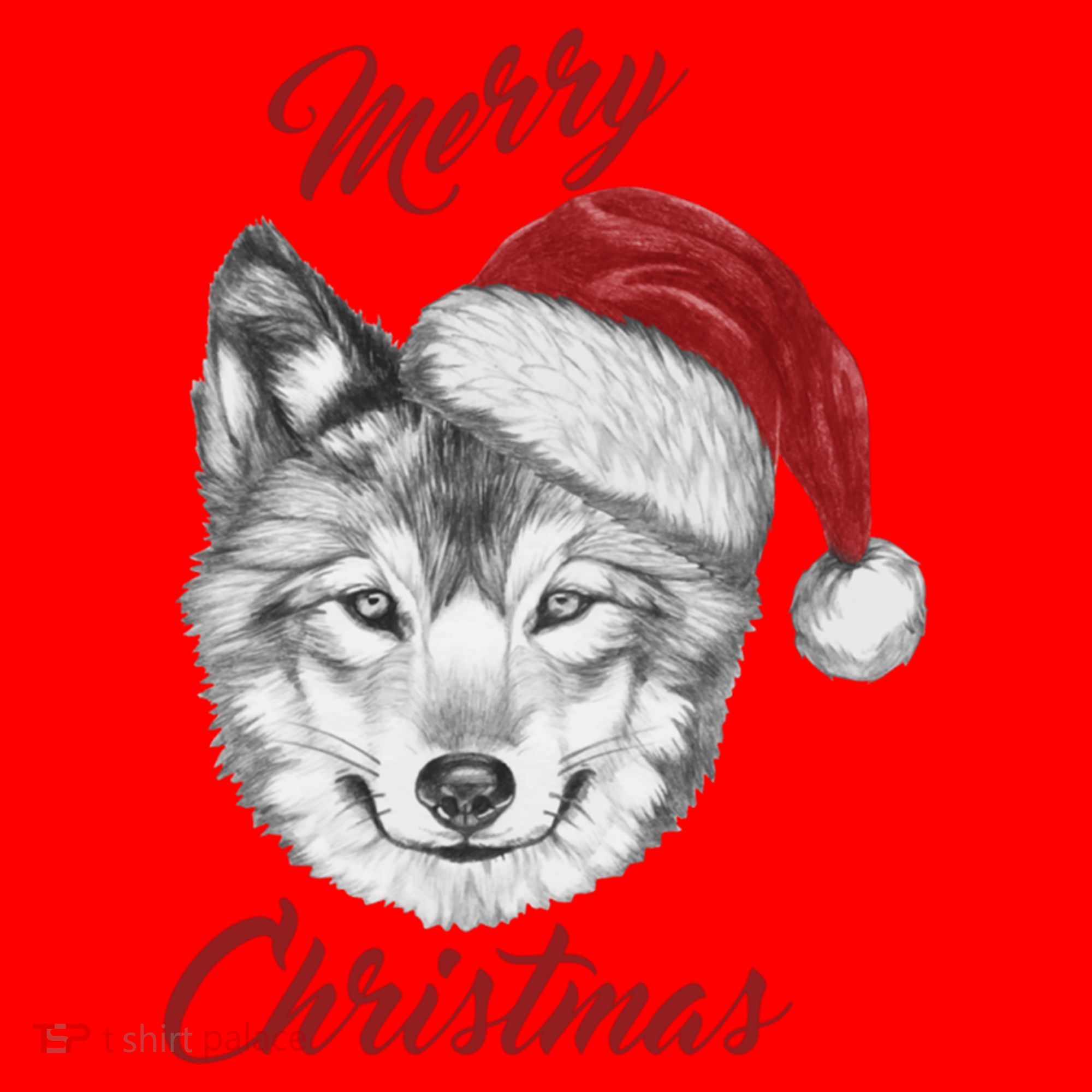 Merry Christmas Funny Wolf Face With Santa Hat Retro Xmas Gift Santa Hat