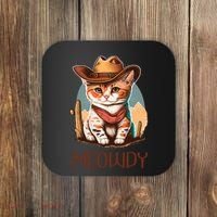 Meowdy Cat Funny Howdy Meme Western Cowboy Kitten Coaster thumb 0