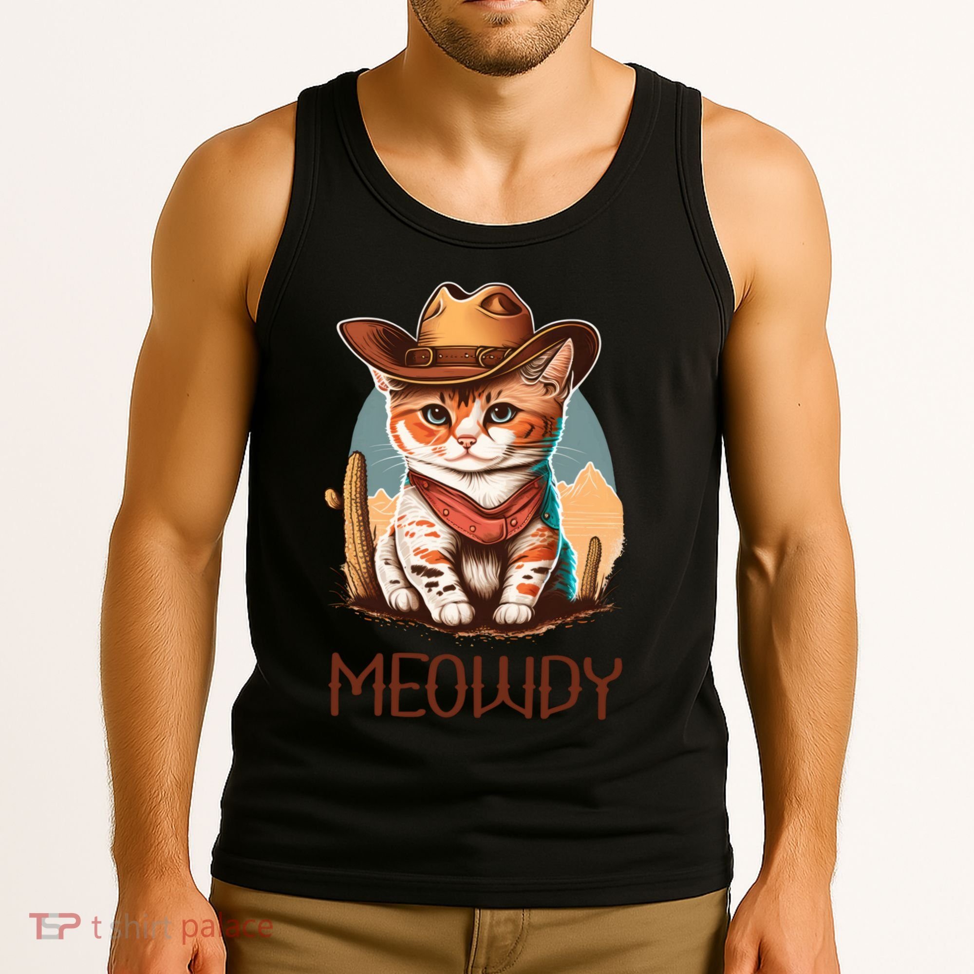 Meowdy Cat Funny Howdy Meme Western Cowboy Kitten Tank Top
