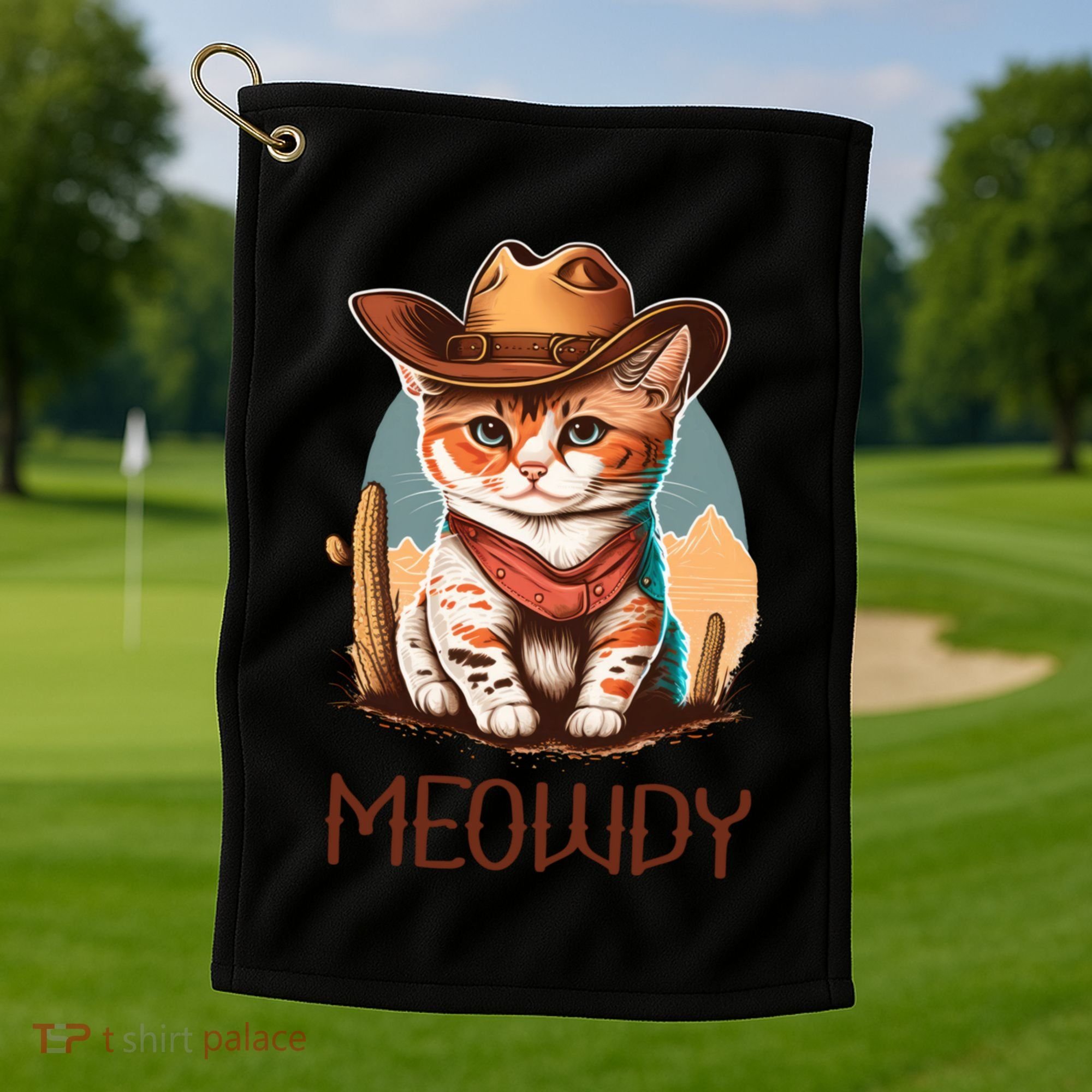 Meowdy Cat Funny Howdy Meme Western Cowboy Kitten Golf Towel