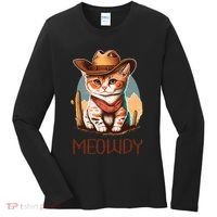 Meowdy Cat Funny Howdy Meme Western Cowboy Kitten Women's Long Sleeve Shirt thumb 0