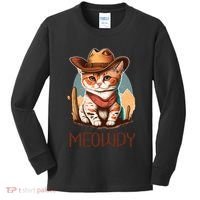 Meowdy Cat Funny Howdy Meme Western Cowboy Kitten Kids Long Sleeve Shirt thumb 0