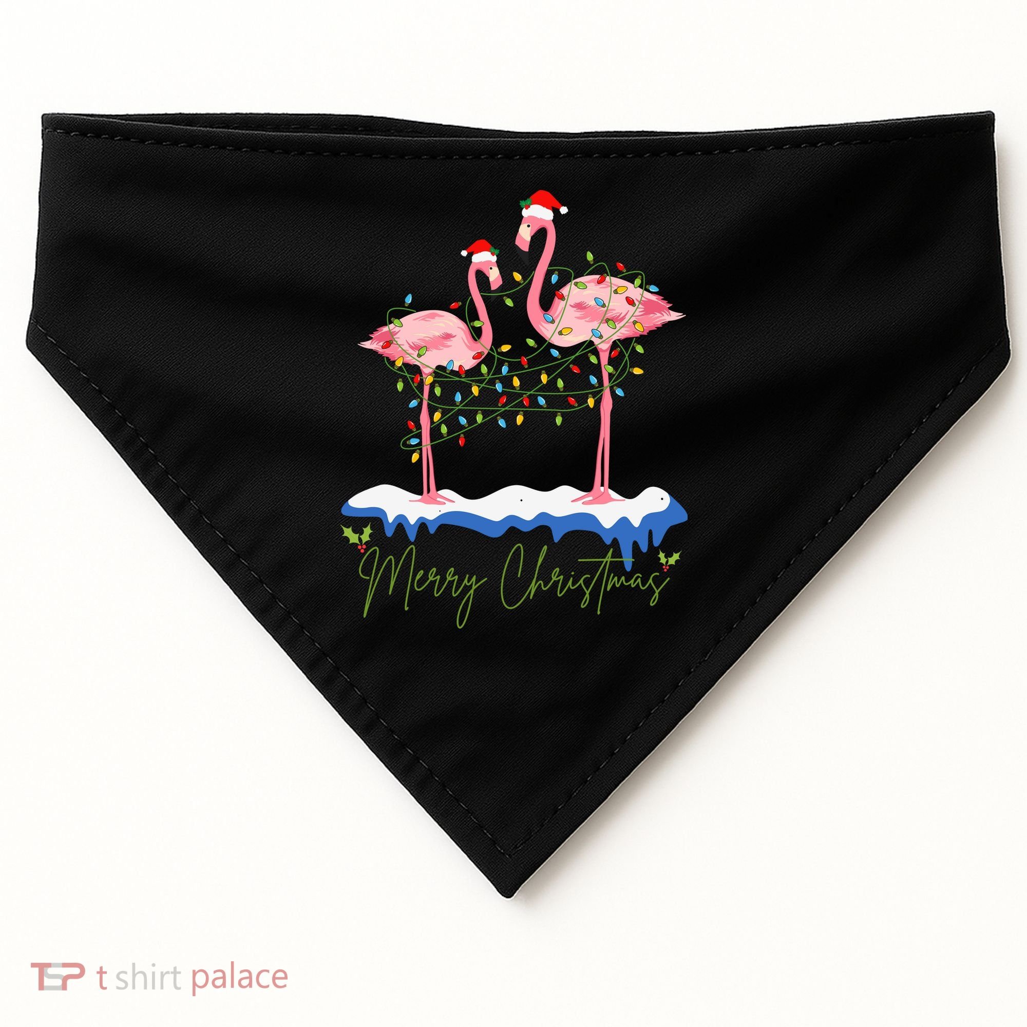 Merry Christmas Flamingo Holiday USA-Made Doggie Bandana