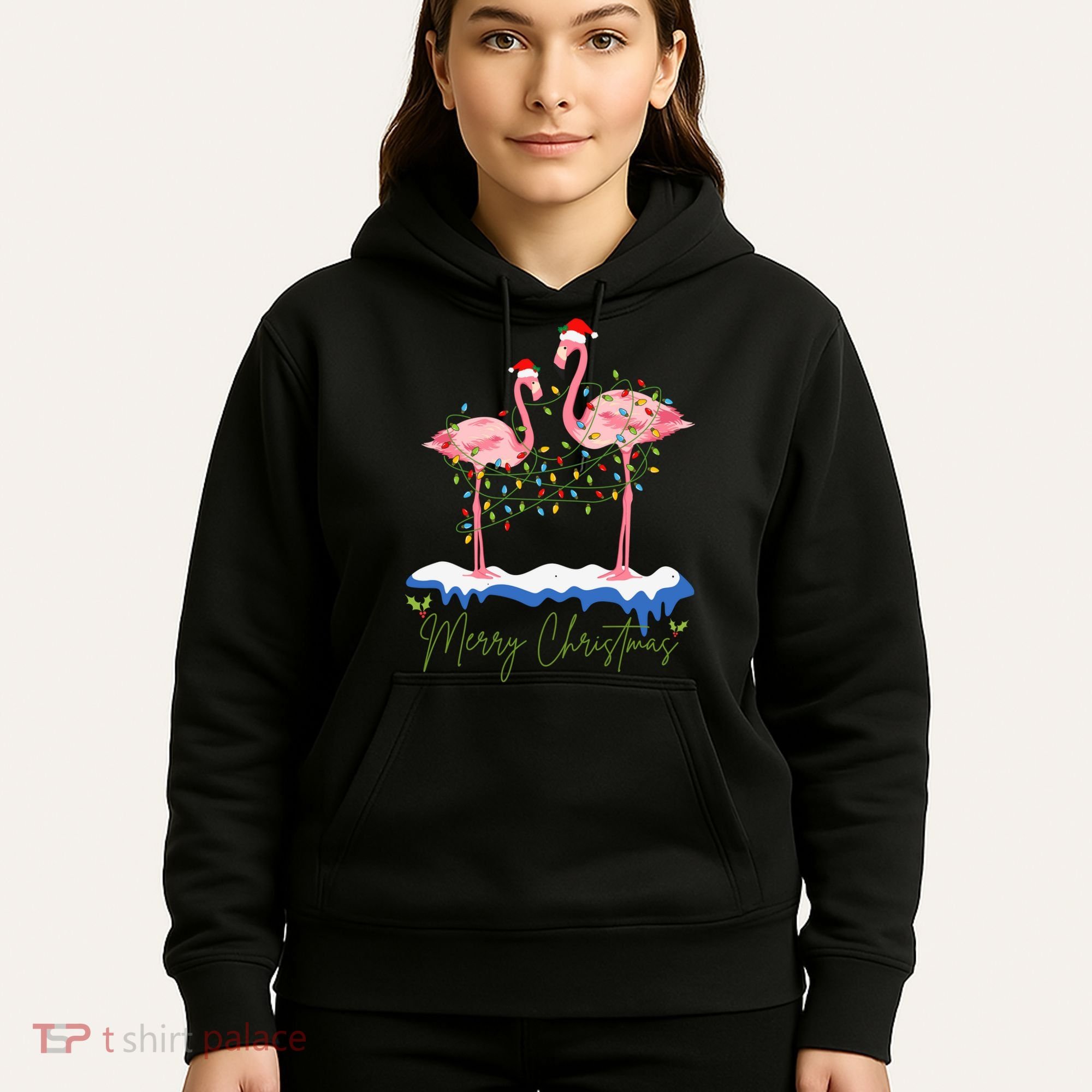 Merry Christmas Flamingo Holiday Hoodie