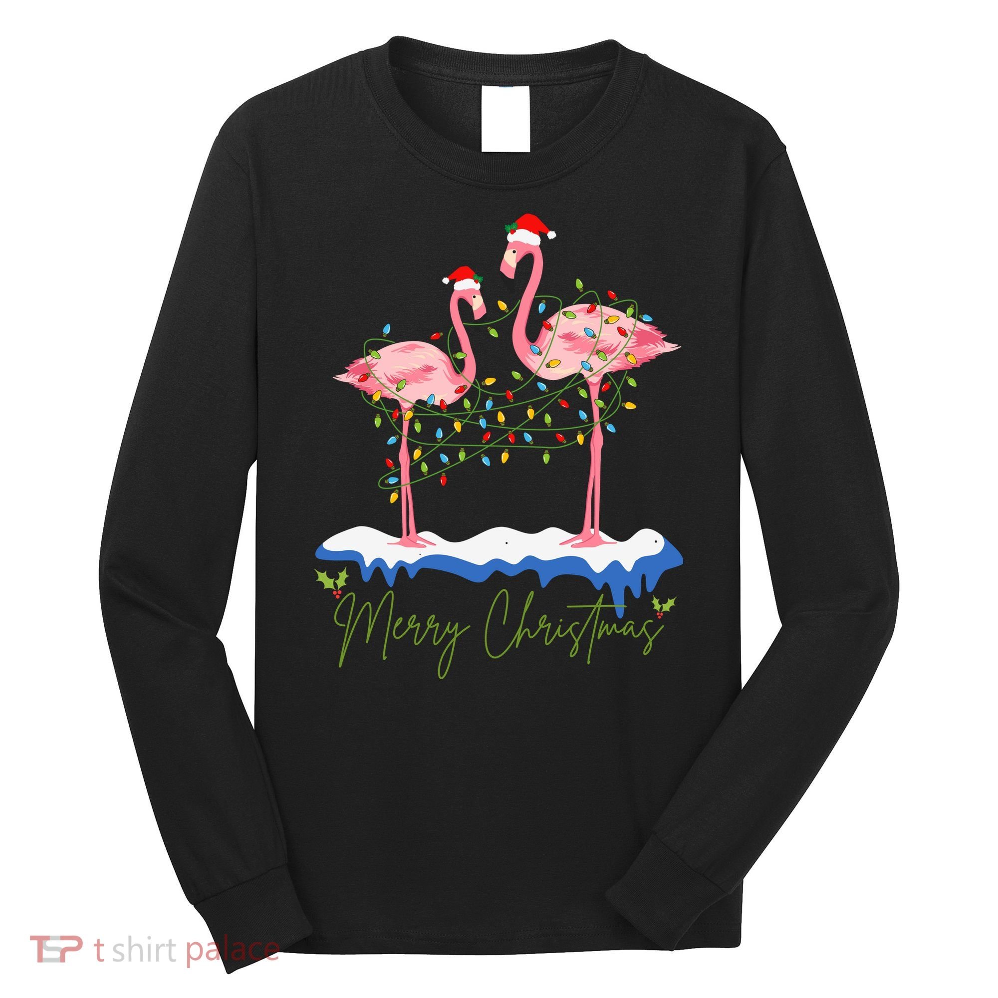 Merry Christmas Flamingo Holiday Long Sleeve Shirt
