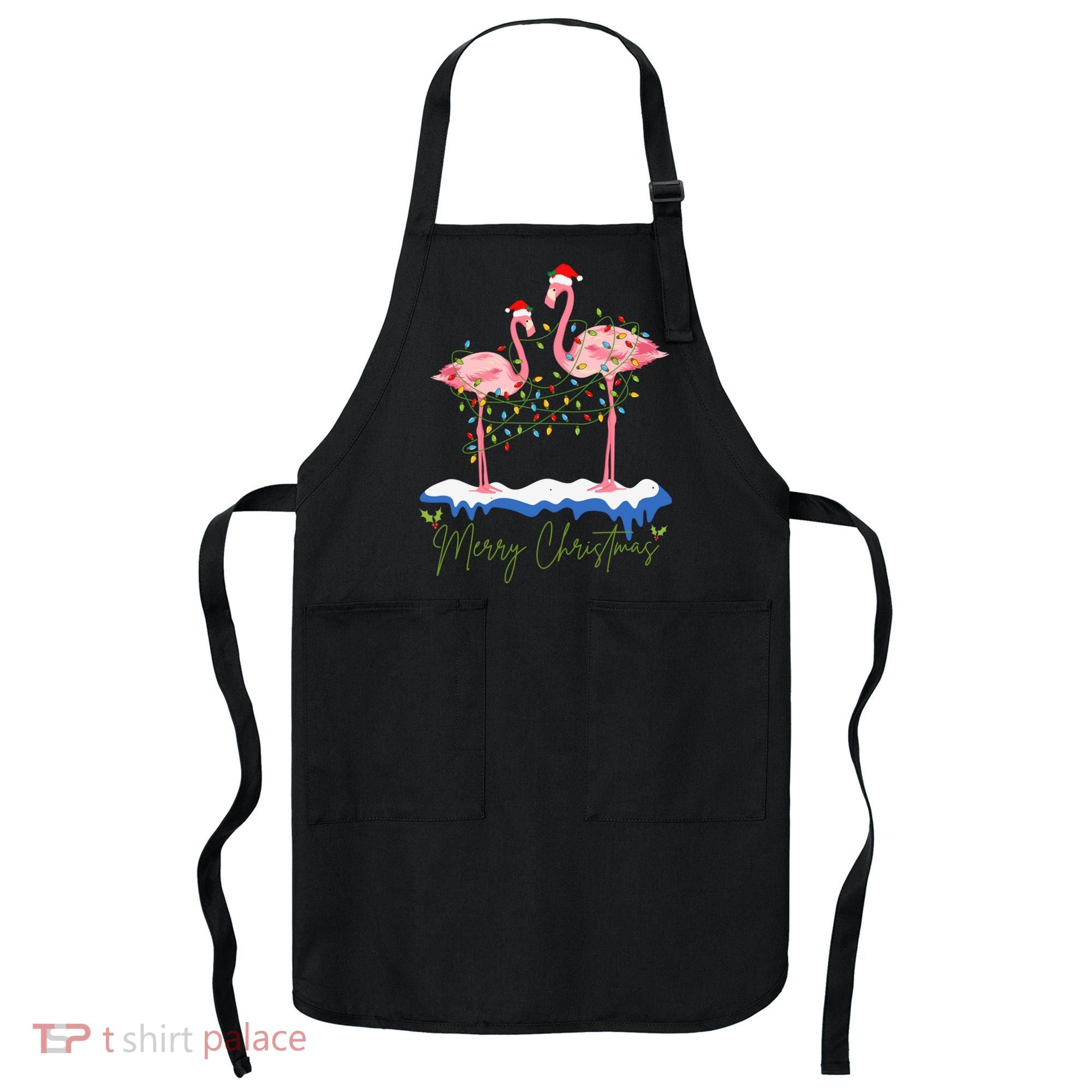 Merry Christmas Flamingo Holiday Apron