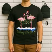 Merry Christmas Flamingo Holiday T-Shirt thumb 6