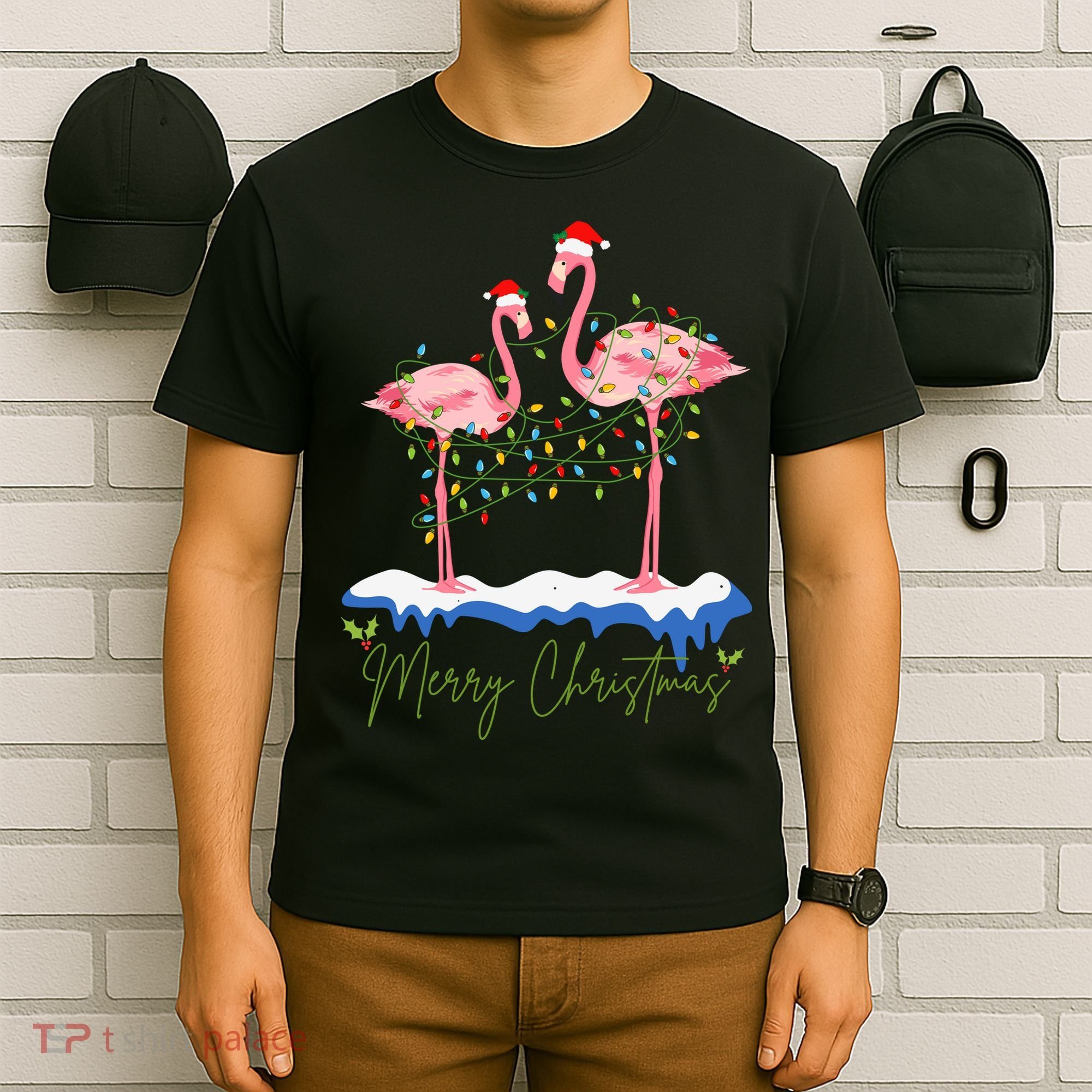 Merry Christmas Flamingo Holiday T-Shirt
